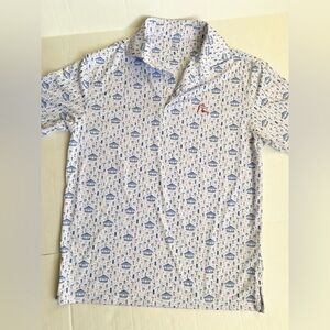 Rhoback Performance Polo Shirt Blue & White Cocktail Print S Excellent Condition